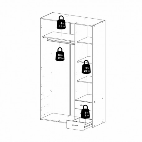 Bolmen garderobeskab 115 cm 3 låger - Hvid /Hvid mat