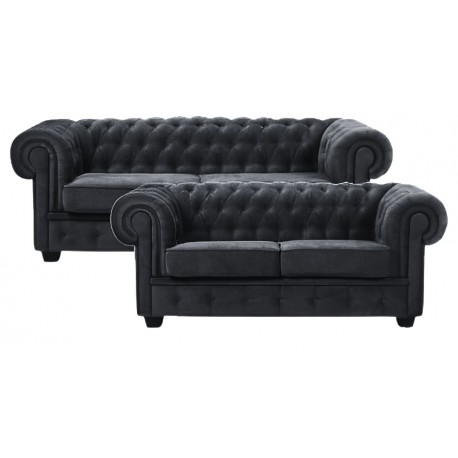 Chesterfield Manchester 2+3 pers sofasæt Sort velour