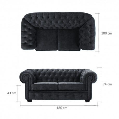 Chesterfield Manchester 2 pers sofa - Sort Velour