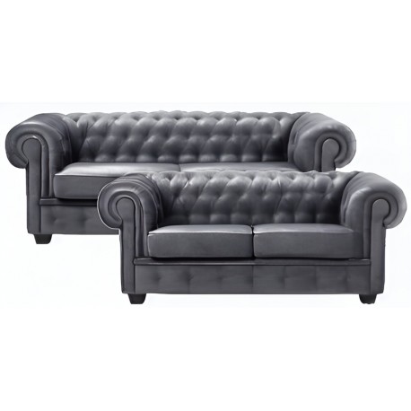 Chesterfield Manchester 2+3 pers sofasæt Sort læder