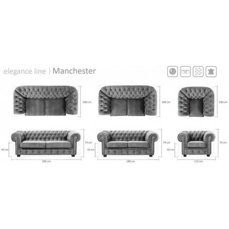 Chesterfield Manchester 2+3 pers sofasæt Sort læder