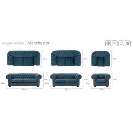 Chesterfield Manchester 2+3 pers sofasæt Turkis velour