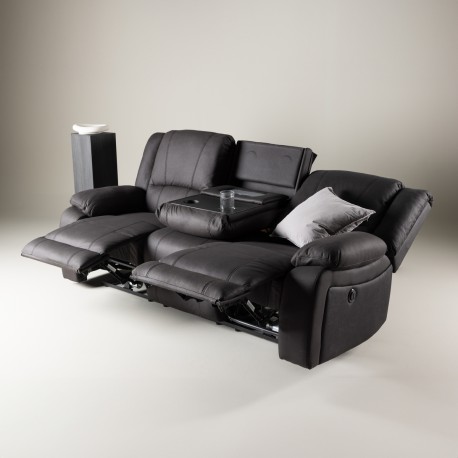 SINGAPORE 3 pers recliner sofa med indbygget skammel sort