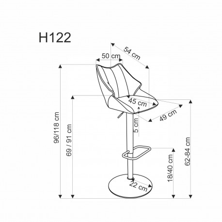 H122 Barstol, Sort / Grå