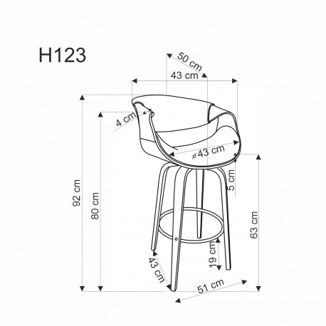 H123 Barstol, Sort/Valnød