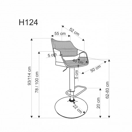 H124 Barstol, Sort / Valnød