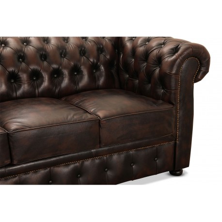 Liverpool 3 personer chesterfield sofa - brun ægte læder