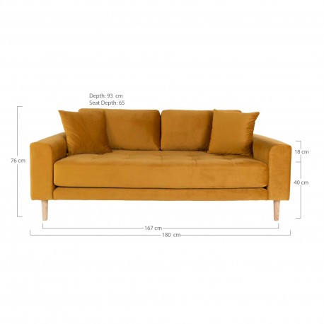 Lido 2,5 Personers Sofa sennepsgult velour med to puder