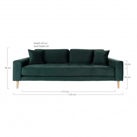 Lido 3 Personers Sofa - Sofa i mørkegrønt velour