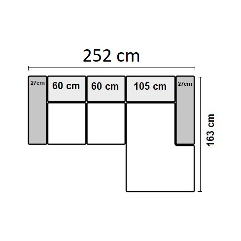 252cm Højrevendt