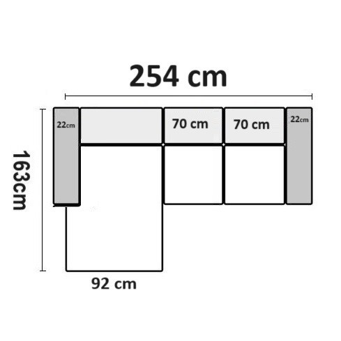 254 cm x 163 cm Venstrevendt