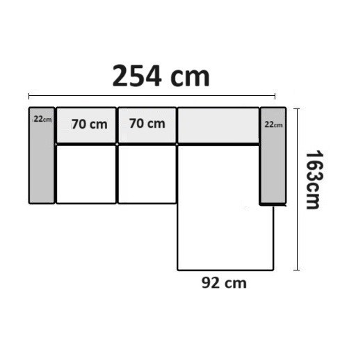 254 cm x 163 cm Højrevendt