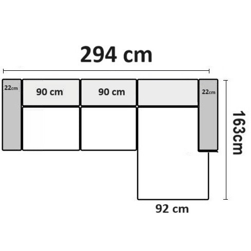 294 cm x 163 cm Højrevendt