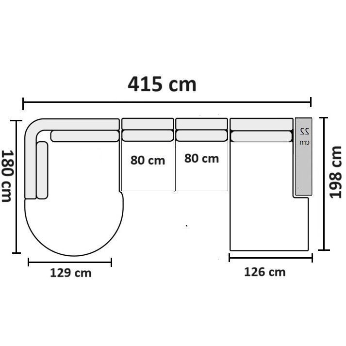 415 cm - Højrevendt