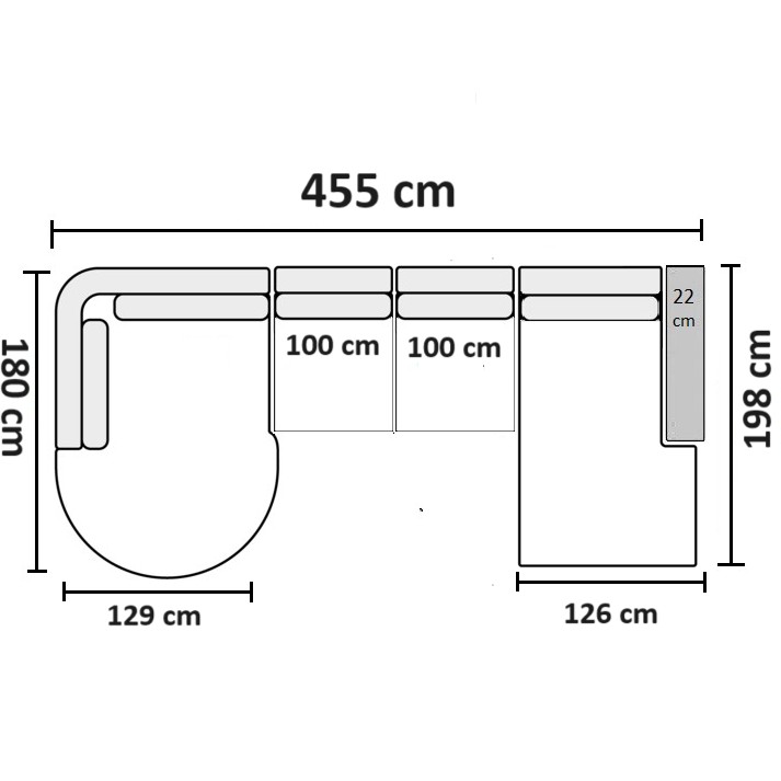 455 cm - Højrevendt