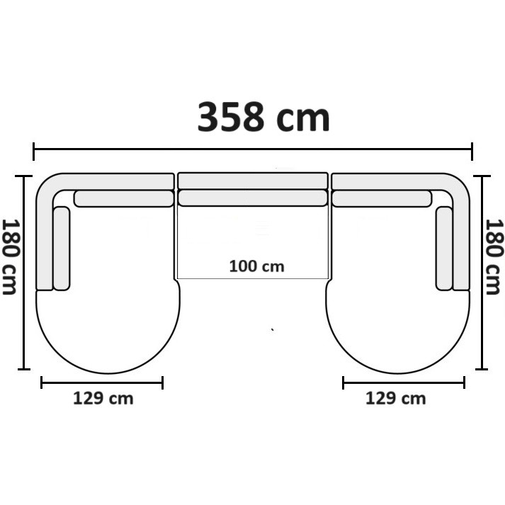 358cm med dobbelt chaiselong