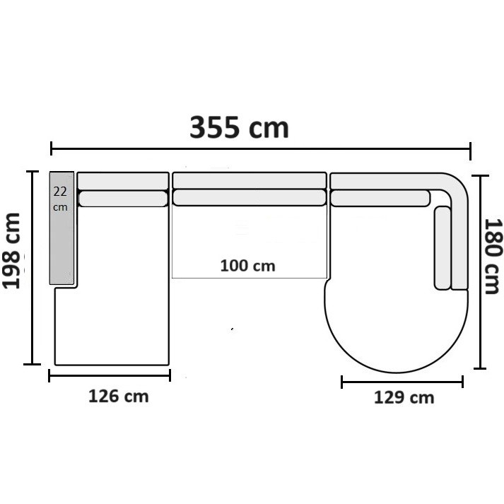 355cm Højrevendt