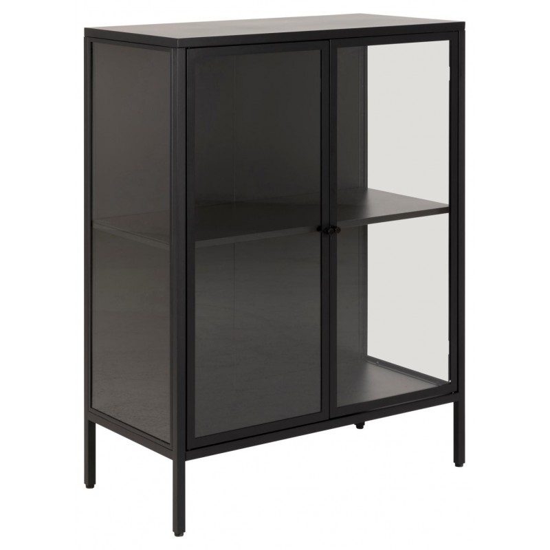 Vitrineskab Signature Querina i mat sort pulverlakeret stål med klare glasdøre 99x80x40 cm