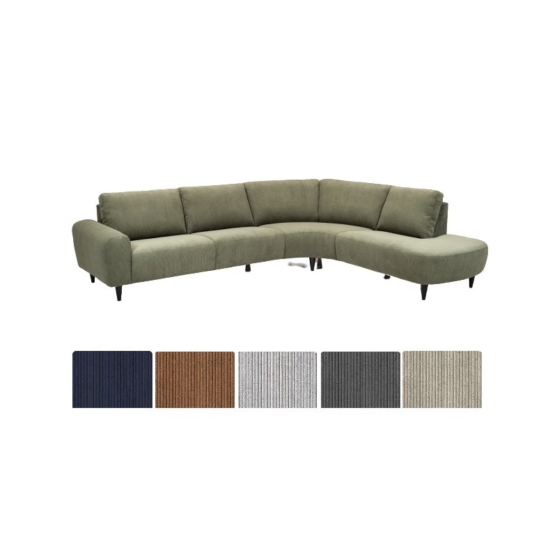 Hjort Knudsen Lolland hjørnesofa grøn fløjl med åben ende Højrevendt