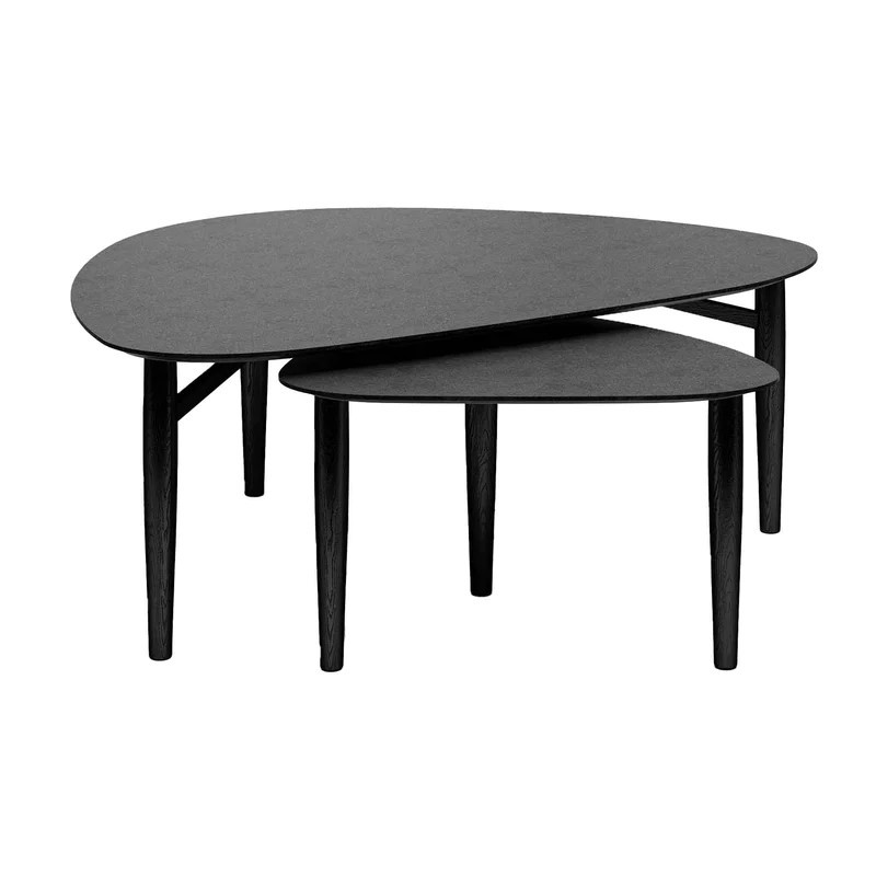 Katrine - Sofabordssæt - Mørkegrå stenlook / Sort lakeret eg
