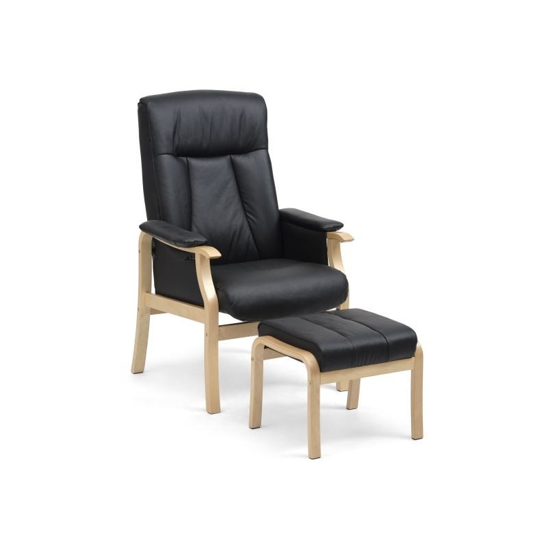 Otium læder lænestol med skammel - naturtræ