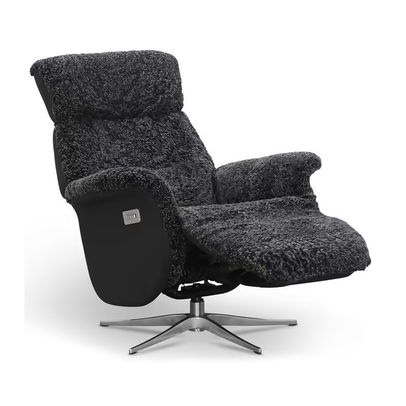 HAGA Lissabon recliner lænestol, med 2 motorer - mørkegrå fåreskind og metal