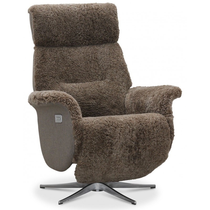 HAGA Lissabon recliner lænestol, med 2 motorer - lysebrun fåreskind og metal