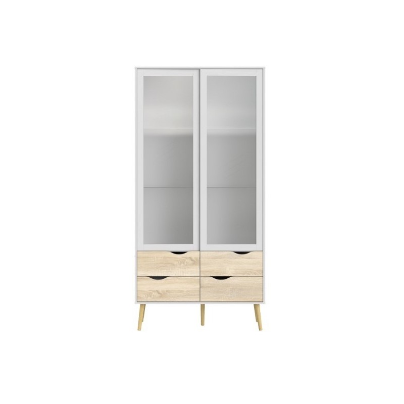 Charlie vitrine m. 2 låger - Hvid/Eg