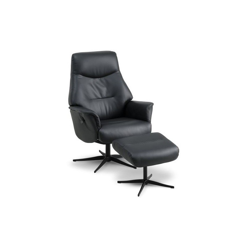 Villads lænestol + skammel - ægte læder