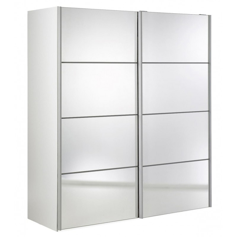 Palermo klædeskab 182 cm Hvid - med 2  x spejl skydedørslåger