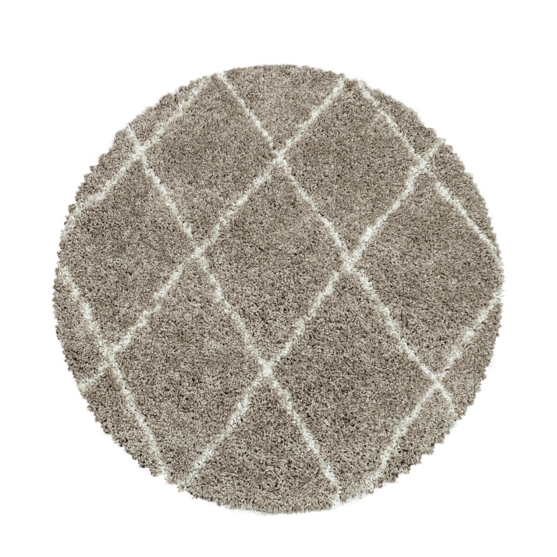Alvor Rund Shaggy tæppe Geometrisk - Beige - 120x120 (Rund)