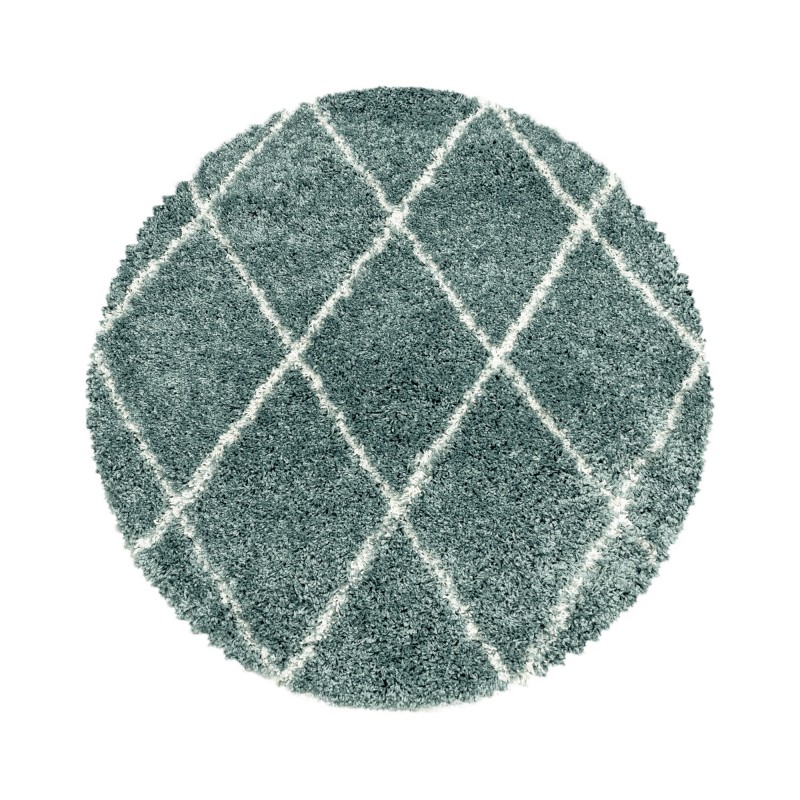 Alvor Rund Shaggy tæppe Geometrisk - Blå - 120x120 (Rund) billede
