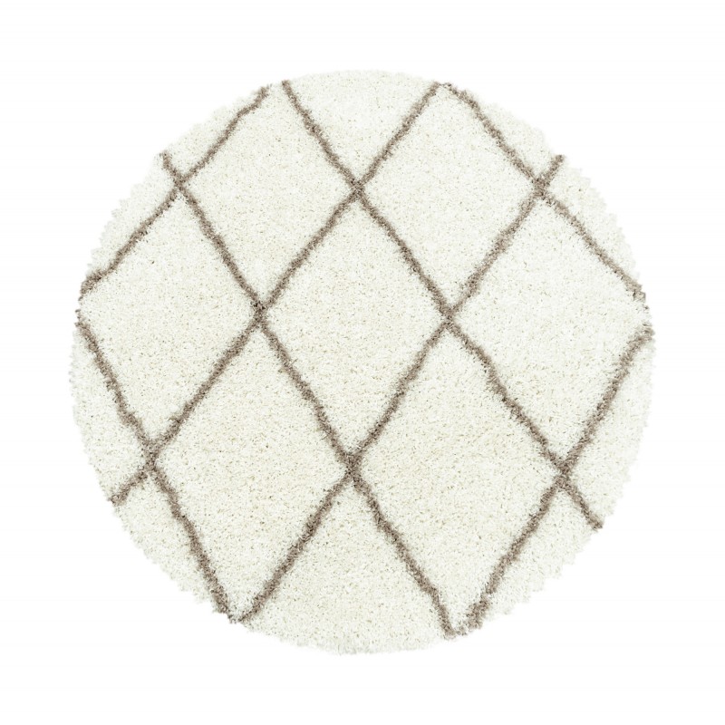 Alvor Rund Shaggy tæppe Geometrisk - Creme - 120x120 (Rund) billede
