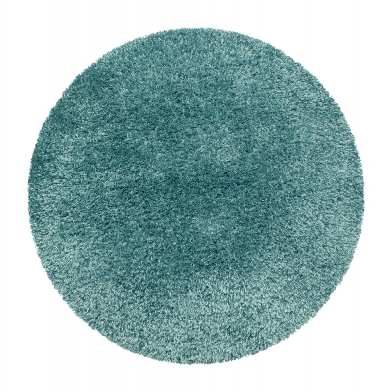 Brilliant Rund Shaggy tæppe Ensfarvet - Aqua - 80x80 (Rund)