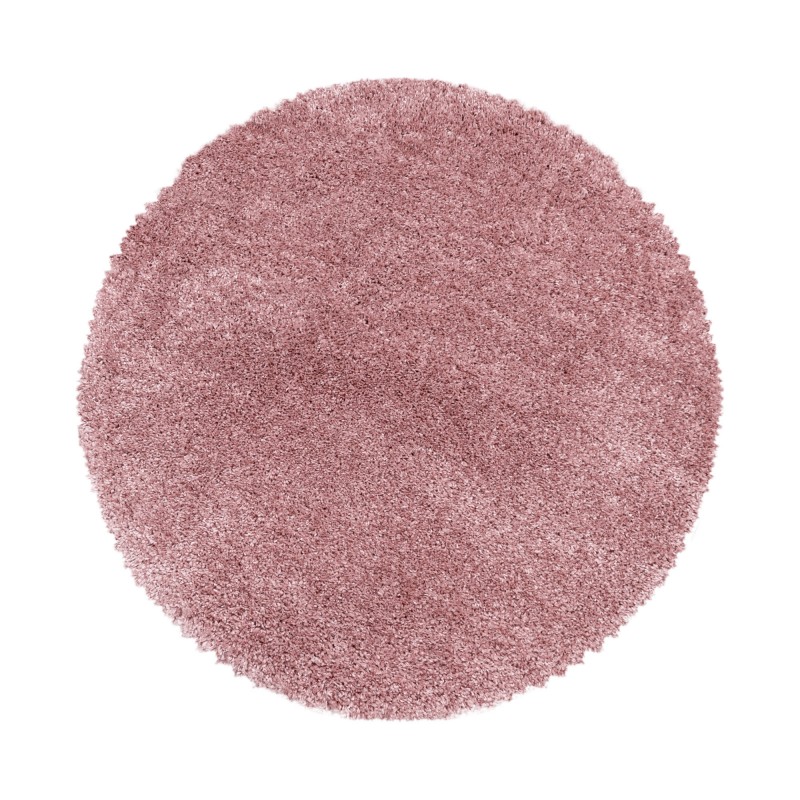 Fluffy Rund Shaggy tæppe Ensfarvet - Rosa - 80x80 (Rund)