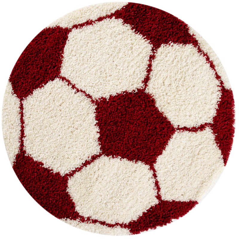 Fun Rund Børnetæppe Fodbold - Rød - 120x120 (Rund)