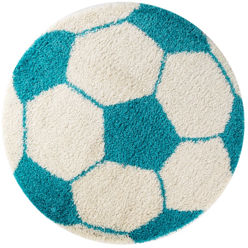 Fun Rund Børnetæppe Fodbold - Turkis - 100x100 (Rund) billede