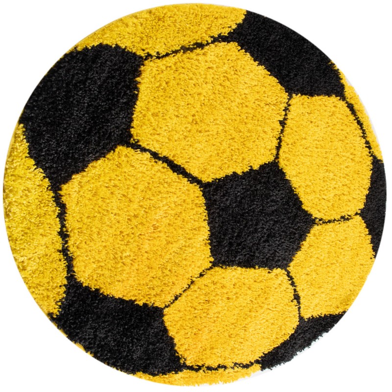 Fun Rund Børnetæppe Fodbold - Gul - 100x100 (Rund) billede