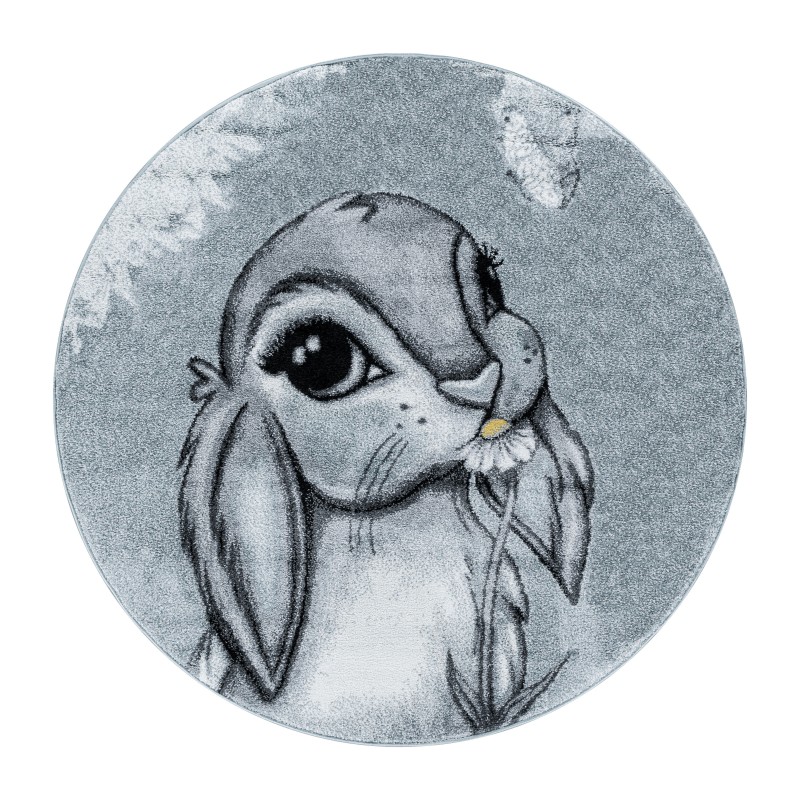 Funny Rund Børnetæppe Kanin - Blå - 120x120 (Rund)