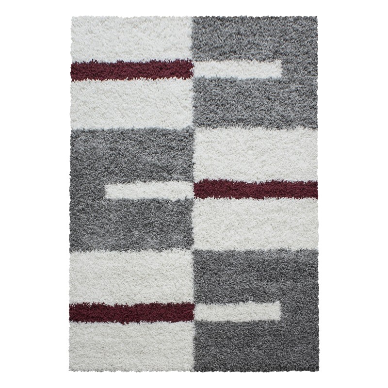 Gala Shaggy Tæppeløber Ternet - Rød - 80x250 (Løber)