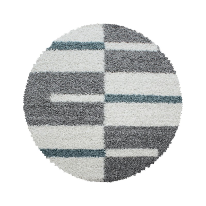 Gala Rund Shaggy tæppe Ternet - Turkis - 160x160 (Rund)