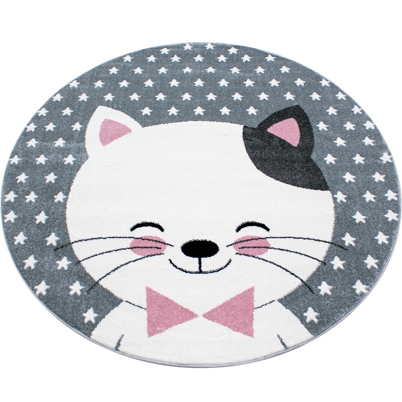 Kids Rund Børnetæppe Kat - Pink - 120x120 (Rund)