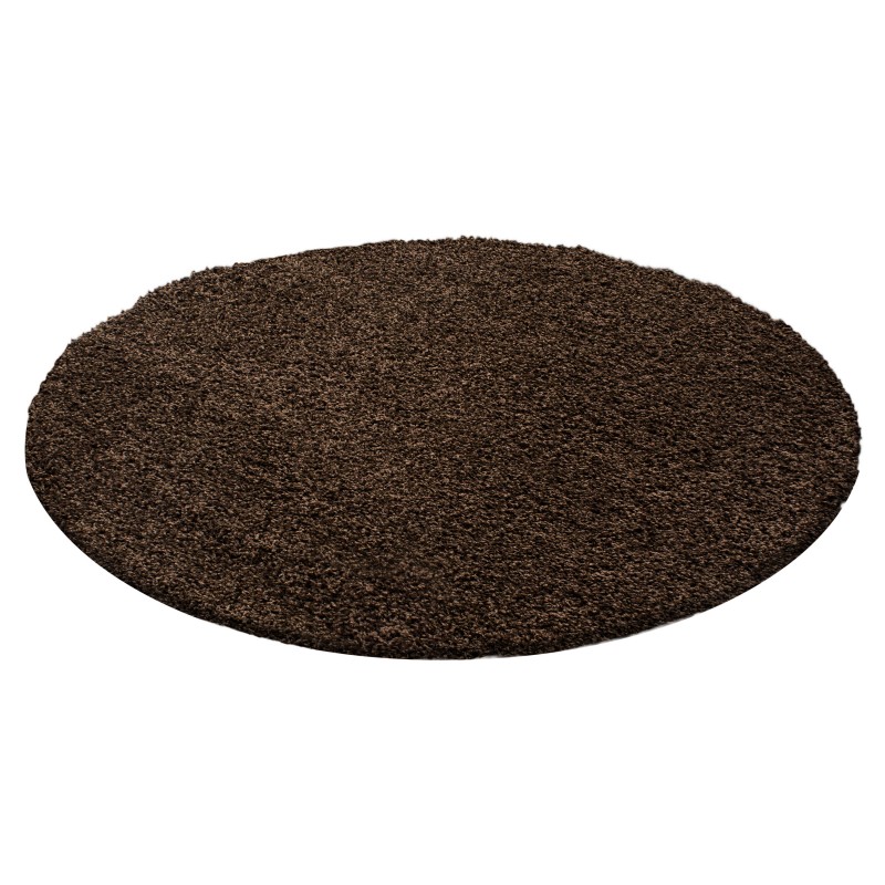Life Rund Shaggy tæppe Ensfarvet - Brun - 80x80 (Rund)