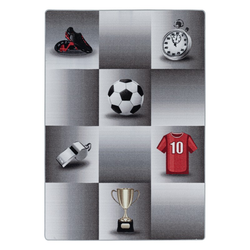 Play Børne Tæppeløber Fodbold - Grå - 80x120 (Løber)