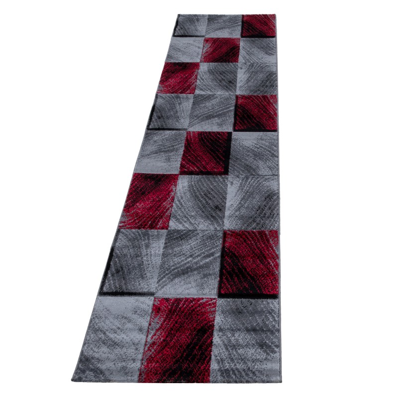 Plus Kortluvet Tæppeløber Ternet - Rød - 80x150 (Løber)