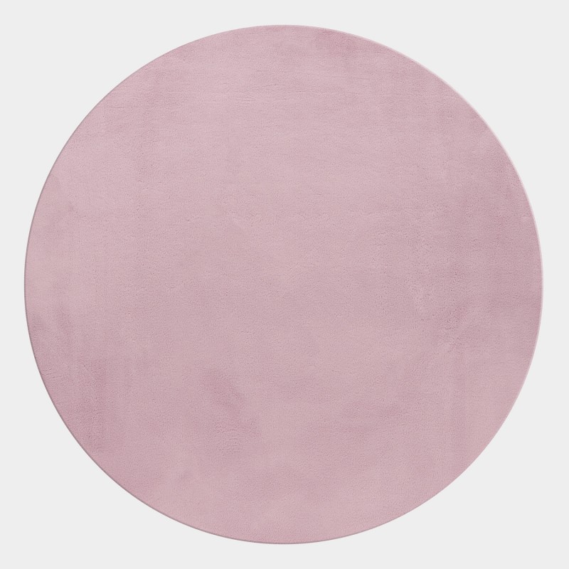 POUFFY ensfarvet rundt kortluvet tæppe - rosa - 200 x 200 cm