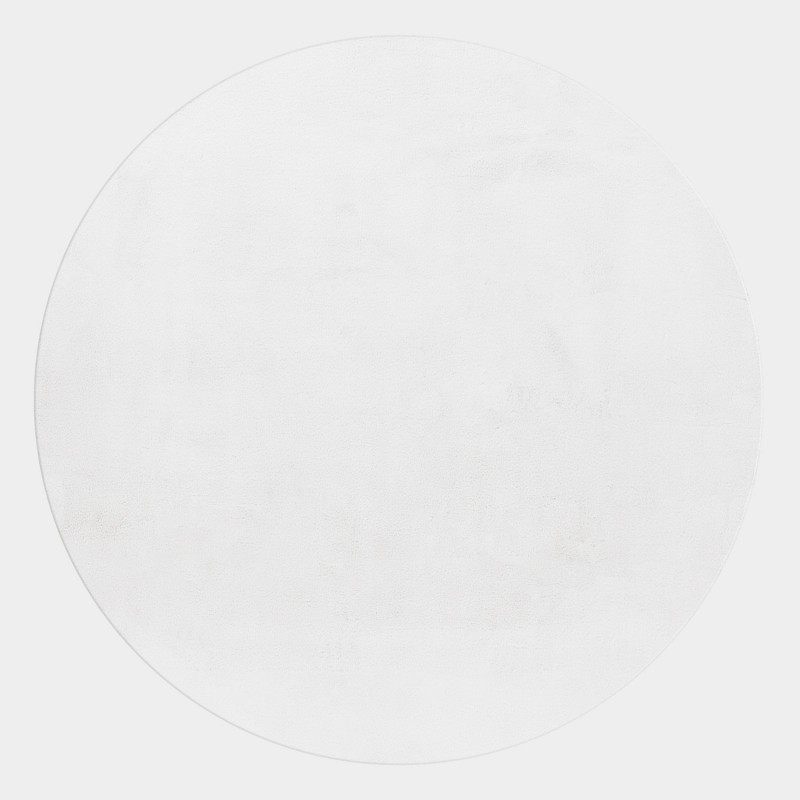 POUFFY Unicolor hvid rundt kortluvet tæppe - 200 x 200 cm