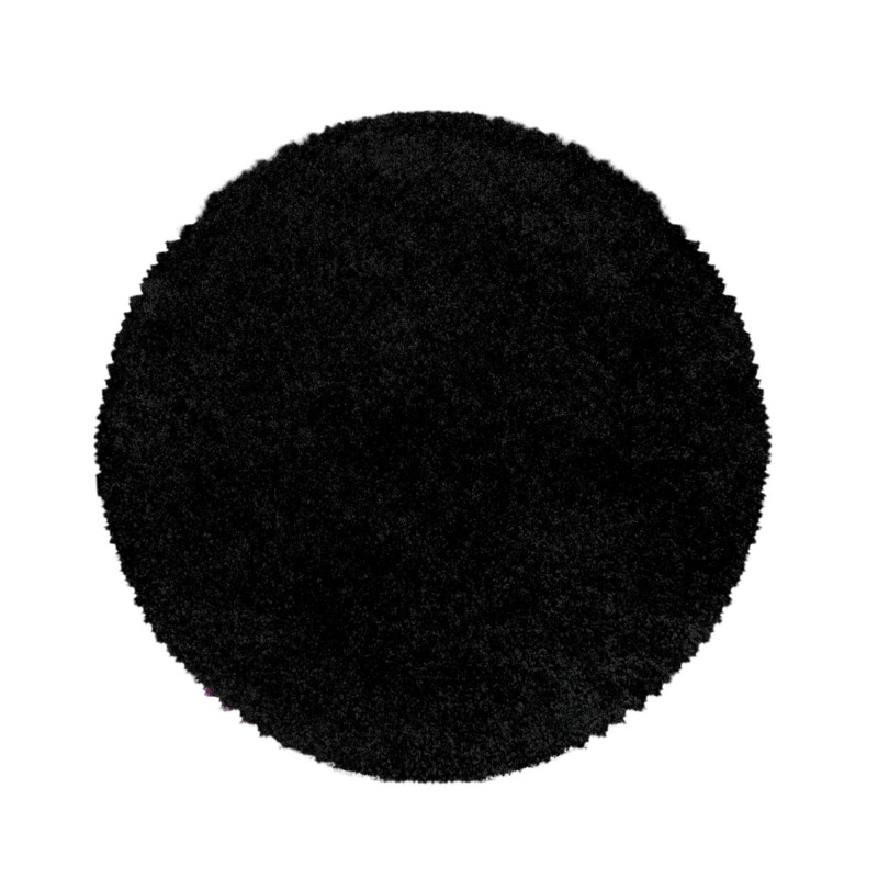 Sydney Rund Shaggy tæppe Ensfarvet - Sort - 120x120 (Rund)