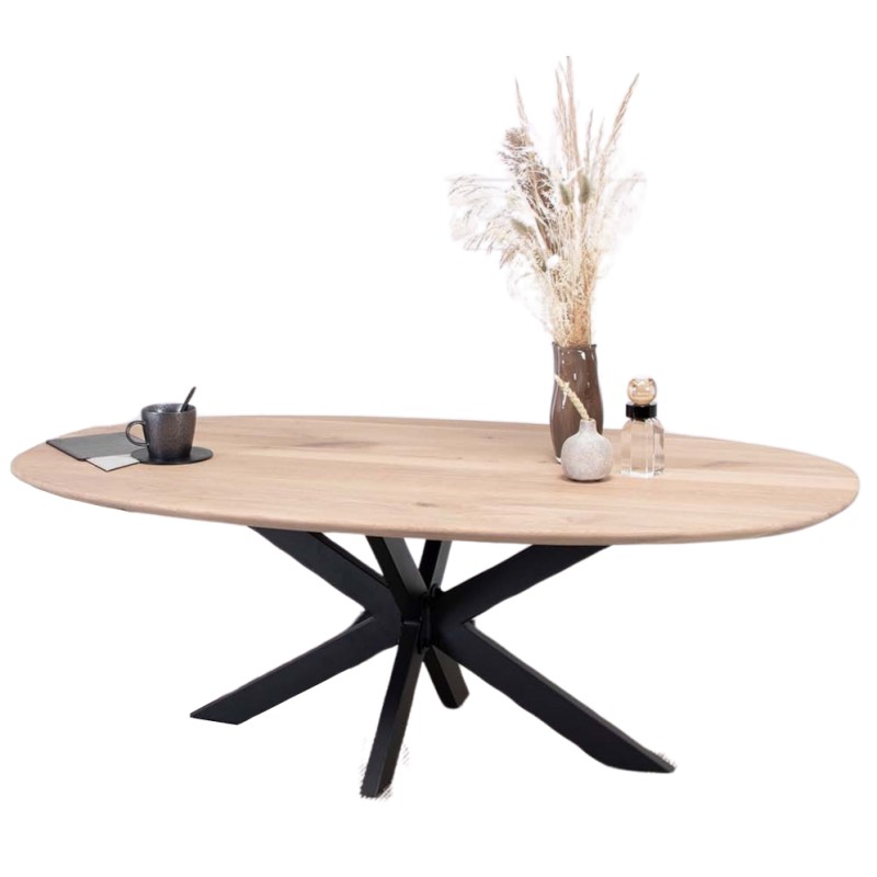 Ovalt plankesofabord - Massiv egetræ 80x140cm