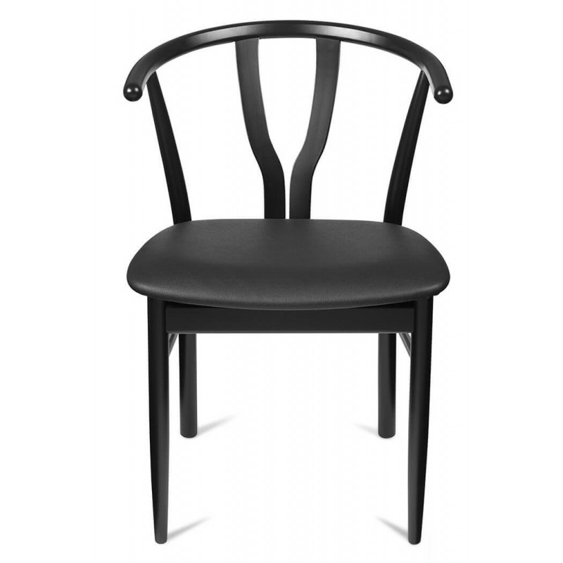 Anja spisebordsstol - Sortlakeret - sort læder